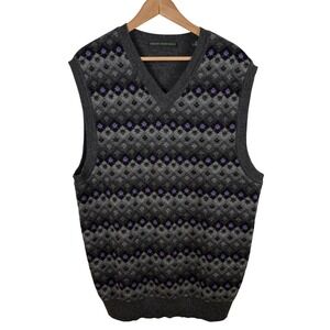 Robert Trent Jones Alpaca Argyle‎ V-Neck Vest Sweater Men's XL Gray Golf Grandpa